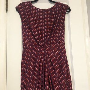 Zara Trafaluc Women's Burgundy Draped Bird Print Dress, Sz M